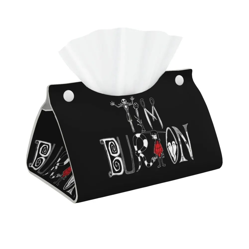 Custom Horror Movie Beetlejuices Tissue Box Holder Rectangular Tim Burton Style PU Leather Facial Tissue Box Cover for Bathroom