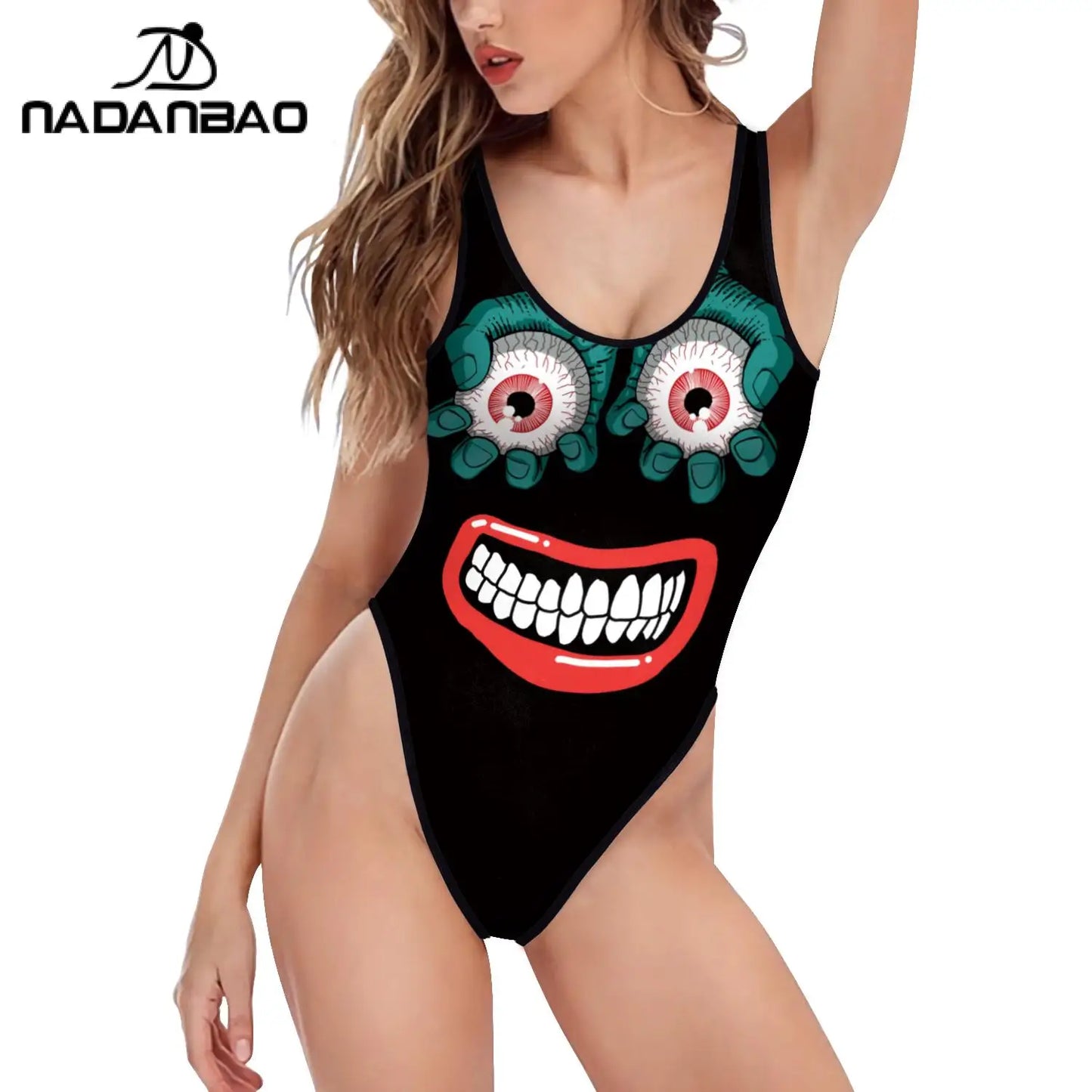 Ouiji Dark Printed Skull One Piece Swimwear  Adult Beachwear Monokini Swimsuit Female Bathing Suit Summer