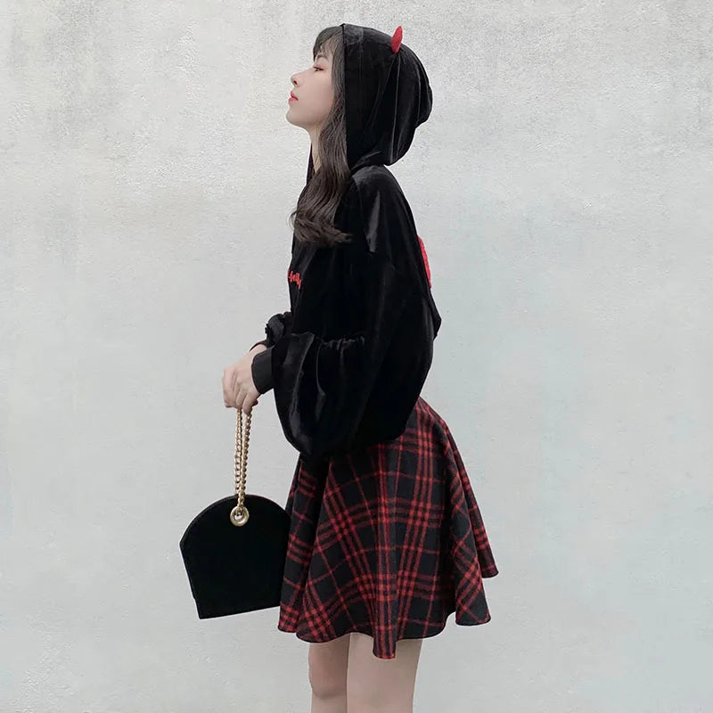 Gothic Lolita Skirt Women 2020 Spring Autumn Winter High Waisted Lace-up Short Plaid Wool Skirts Mini tutu femme