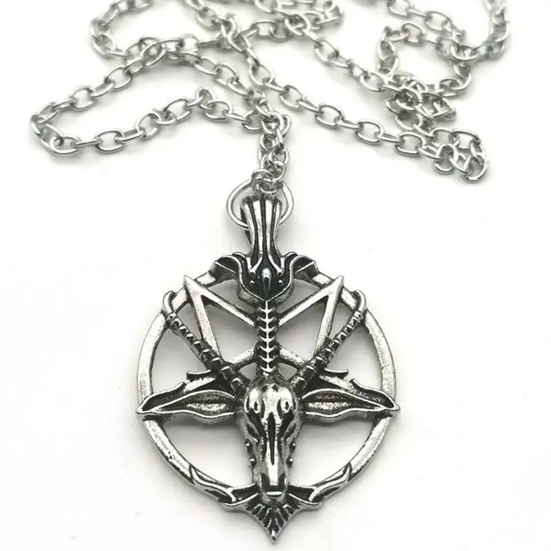 Fashion Vintage Women Men Pentagram Pan God Skull Goat Head Pendant Chain Necklace Jewelry