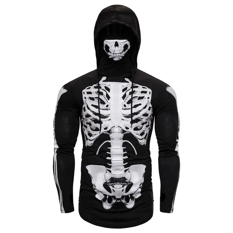 Mens Hoodies Mask Skull Pullover Hip Hop Hooded Sweatshirt Tops 3D Print Skeleton Halloween Cosplay Sudadera Harajuku Streetwear