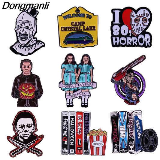 LT121 Halloween Horror Movie Enamel Pins Brooches Woman Men Backpack Bags Badge Lapel Jewelry Kids Friends Birthday Gifts