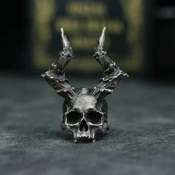 Detail 316L Stainless Steel Skull Ring Horned Satan Devil Punk Biker Rings for Men Male Jewelry Boyfriend Gift Dropshipping