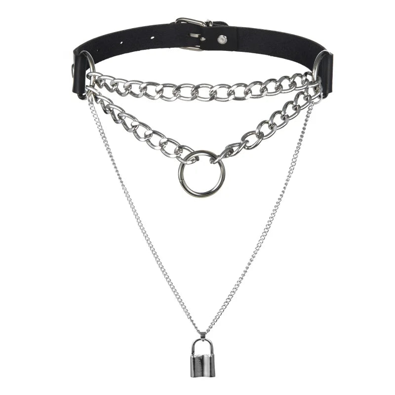 Egirl Choker Collar Lock Gothic Necklace Punk Goth Jewelry  Harajuku Style Black Chocker  Emo Grunge Aesthetic Accessories