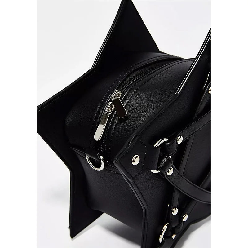 Dark Gothic Pentagram Shoulder Bag Unisex Punk Designer Casual Totes Women Fashion Retro Handbag Gifts Black Leather