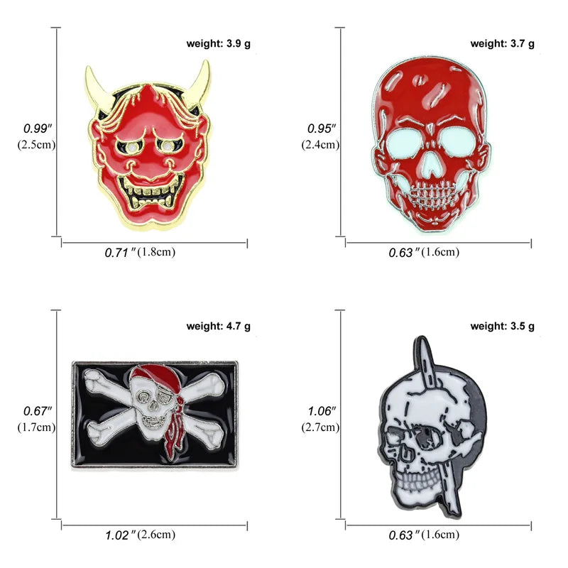 Creative Gothic Horror Skull Enamel Brooch Fashion Jewelry Lapel Halloween Punk  Pirate Pin Jewelry Pendant