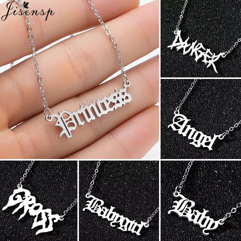 Art Letter Stainless Steel Necklace Gothic Punk Gross babygirl angel Baby princess prince Pendant Harajuku Necklace Gift