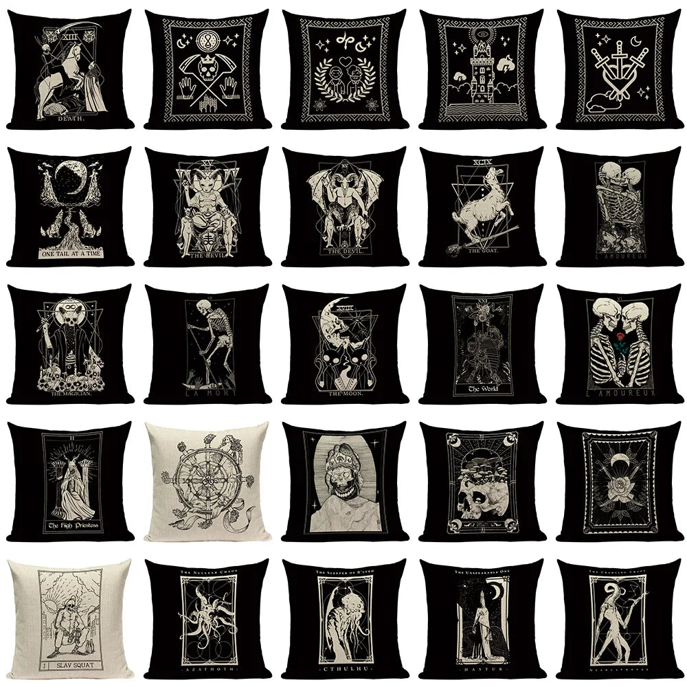 Black Tarot Throw Pillow Cover Mexico Skull Decorative Pillow Covers Horror Ghost Pillow Cases Home Decor Cover for Pillow Cojin