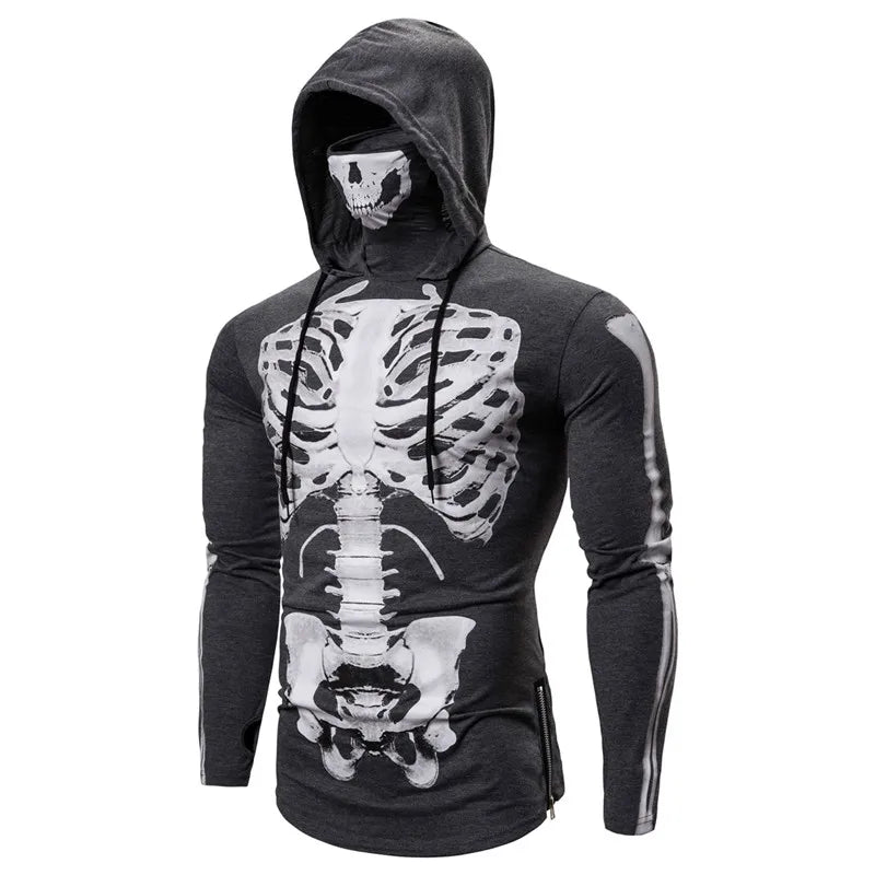 Mens Hoodies Mask Skull Pullover Hip Hop Hooded Sweatshirt Tops 3D Print Skeleton Halloween Cosplay Sudadera Harajuku Streetwear