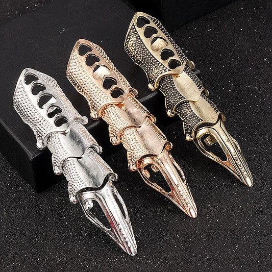 2022 NEW Cool Boys Punk Gothic Rock Scroll Joint Armor Knuckle Metal Full Finger Ring Gold Cospaly DIY Ring Halloween decoration