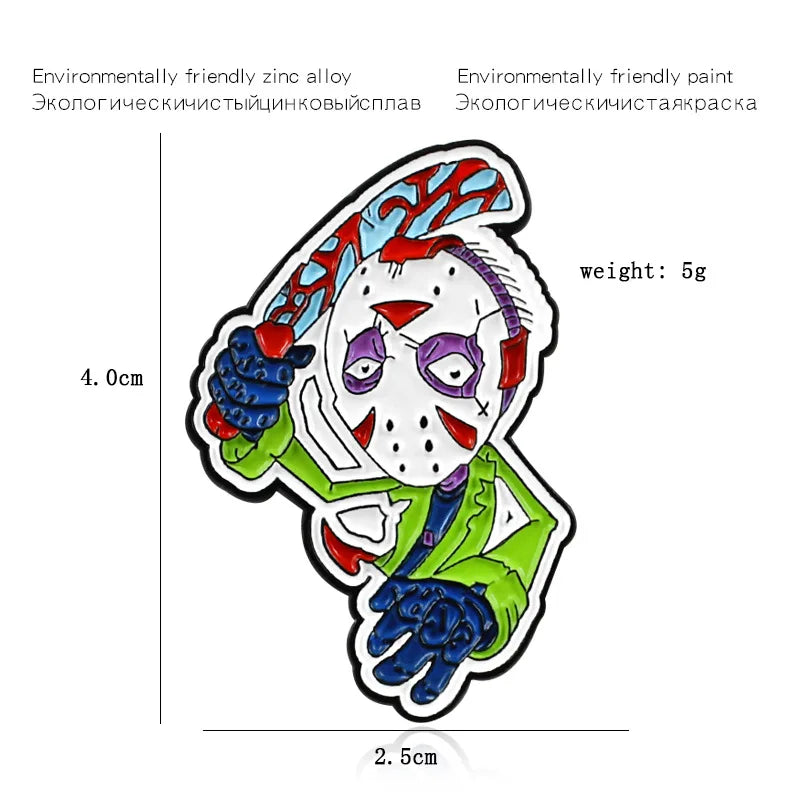 Jason enamel clown mask brooch funny cartoon warrior badge scary monster sickle ugly blue leather mask movie jewelry gift