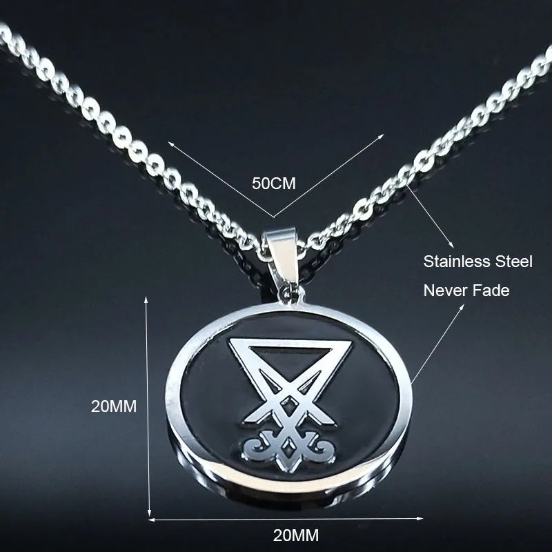 2024 Sigil Church of Satan Stainless Steel Necklace Men Seal of Lucifer LaVey Hidden Devil Necklace Jewelry collares N2036S03