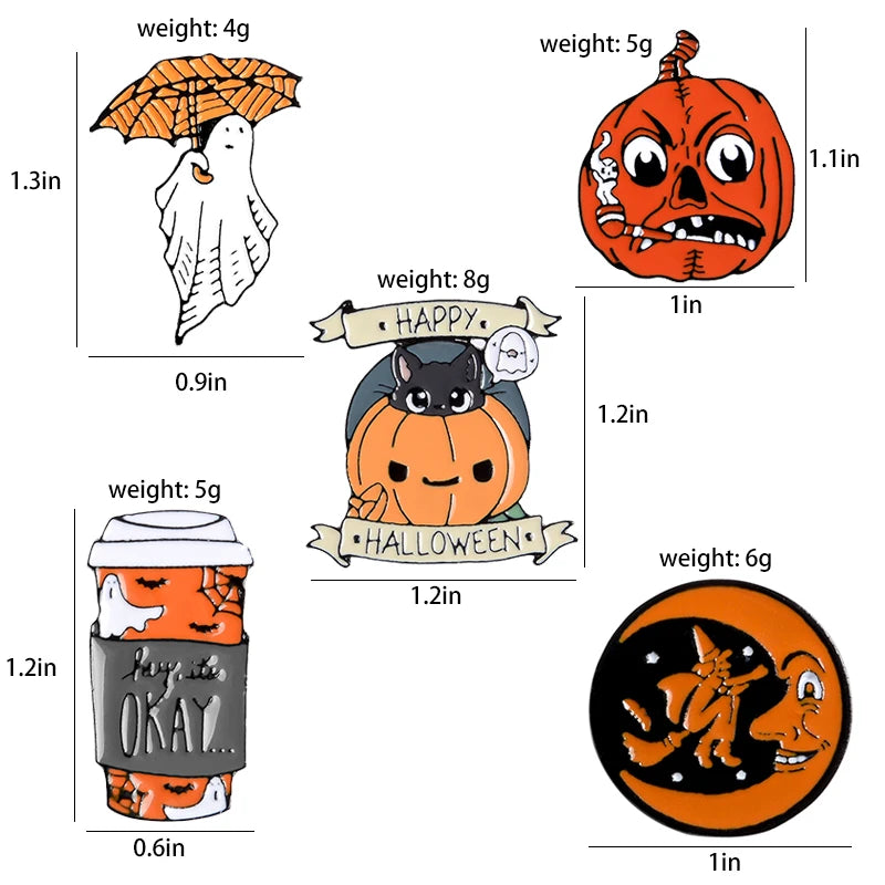 Happy Halloween Enamel Pin Custom Coffee Moon Ghost Pumpkin Umbrella Brooches Backpack Clothes Lapel Pin Fun Badge Jewelry Gift