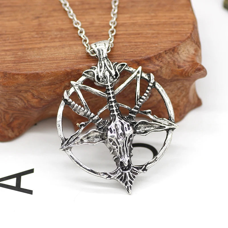 Pentagram Pan God Skull Goat Head Pendant Chain Necklace Jewelry