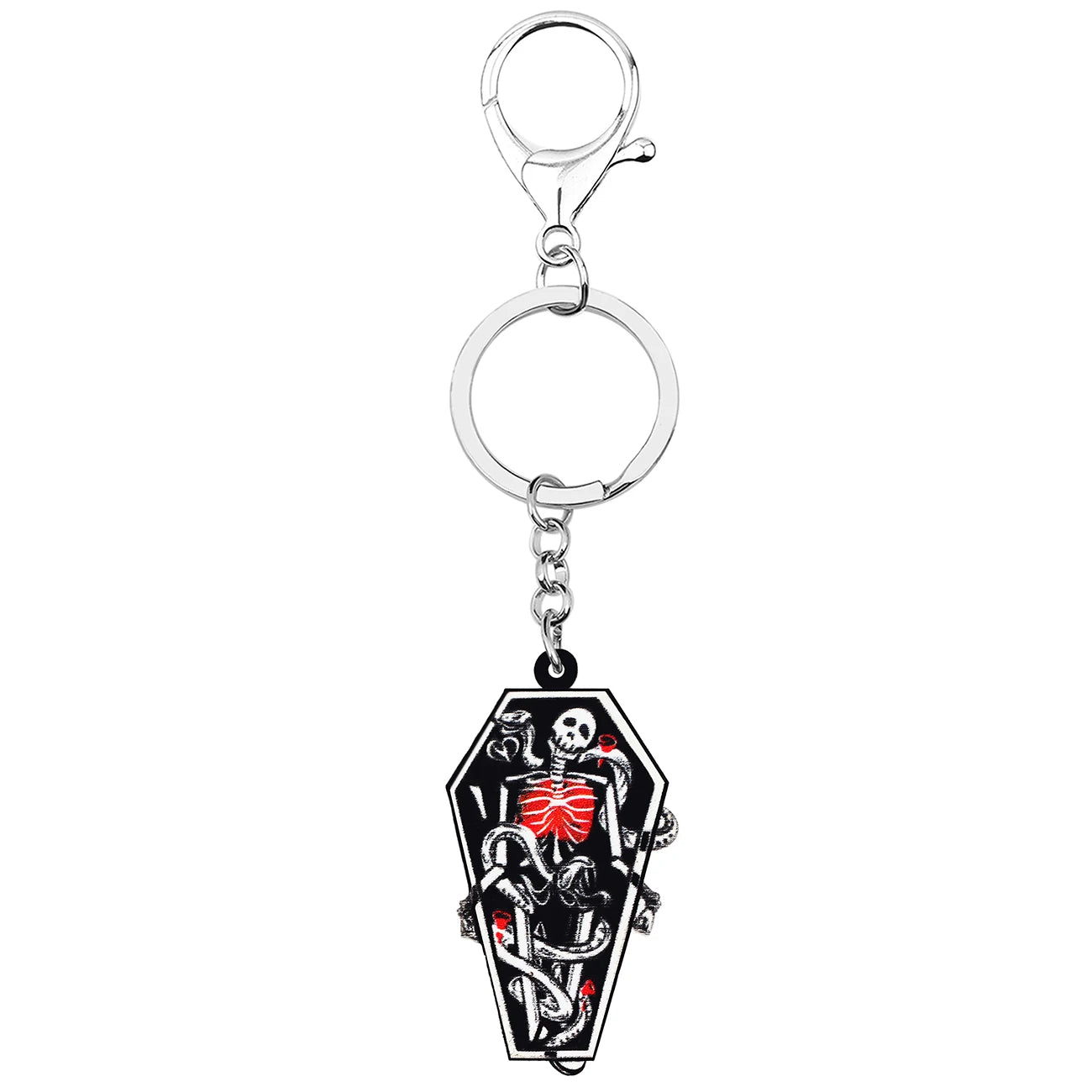 WEVENI Halloween Acrylic Horrror Smile Skull Coffin Keychains Fashion Purse Bag Key Chain Ring Charm Jewelry For Women Girl Gift