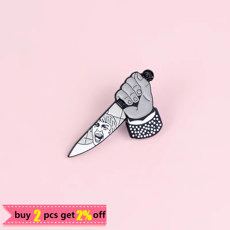 Psycho Enamel Pins Alfred Split Personality Knife Killer Hitchcock horror movie jewelry For Suspense Film Lover Badge Bag Lapel