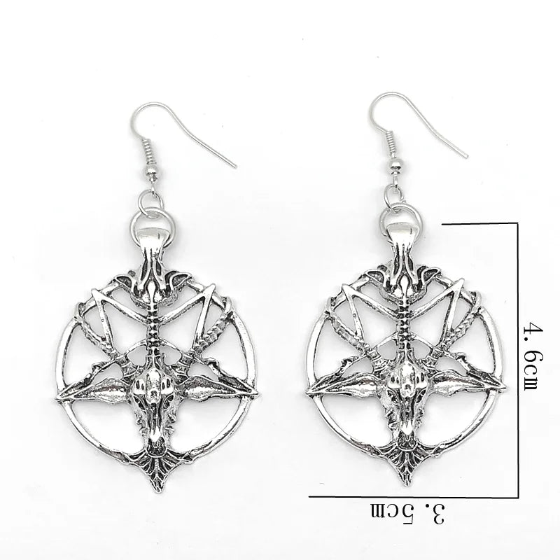 Pentagram Pan God Skull Goat Head Pendant Earrings Gothic Witch Jewelry