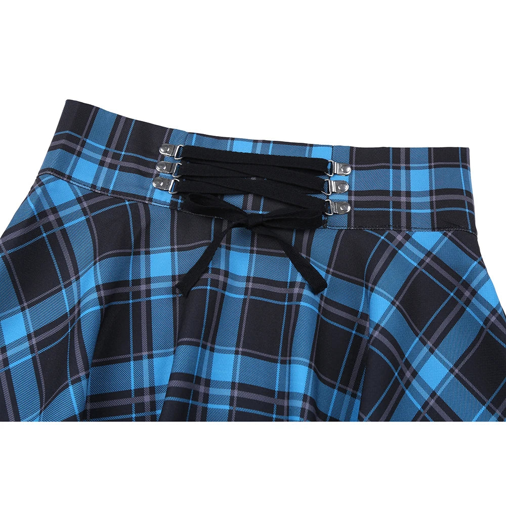 Punk Harajuku Blue Plaid Printed Mini Skirt Women High Waist A Line Gothic Emo Alt Grunge Pleated Skirts 2022 Saias Femininas