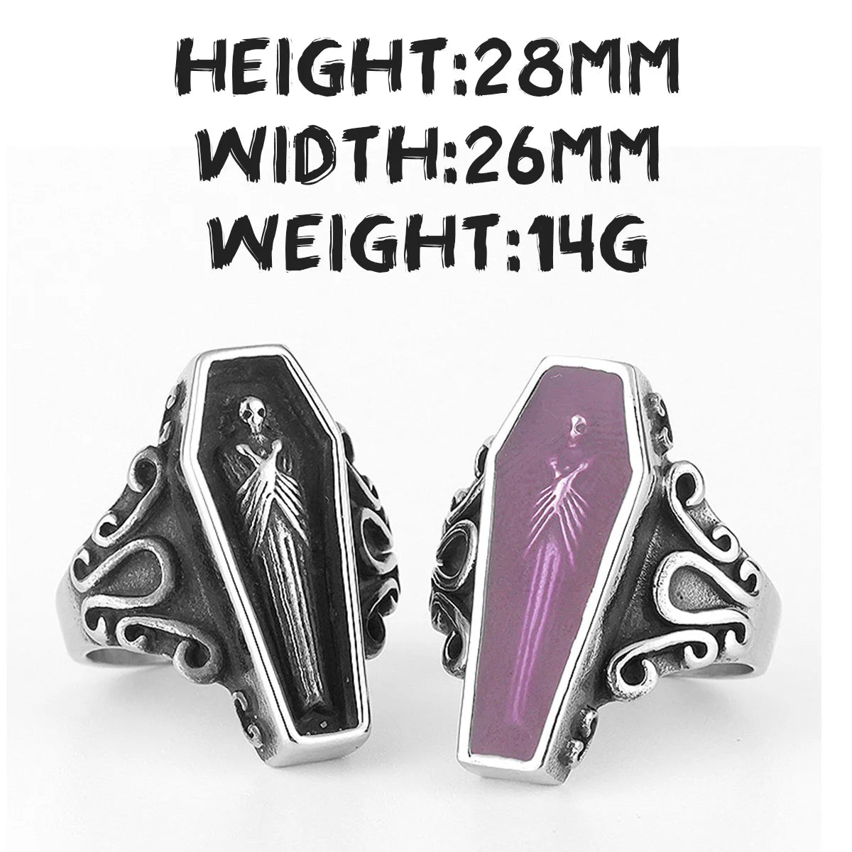 Vampire Coffin Ghost Stainless Steel Mens Rings Gothic Punk Unique Cool for Male Boyfriend Jewelry Creativity Gift Wholesale