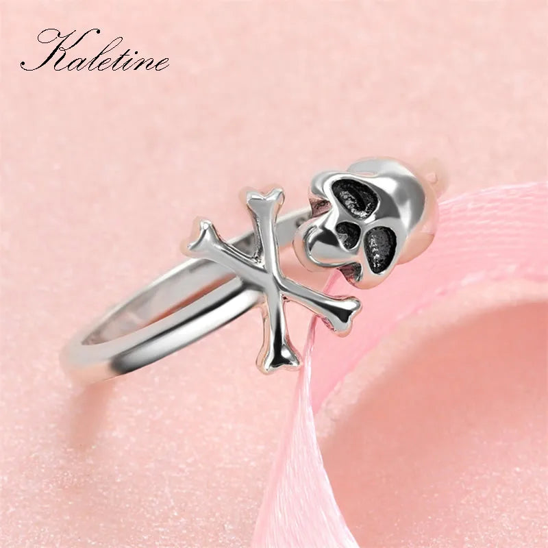 KALETINE 925 Sterling Silver Skull Ring Skeleton for Women Gothic Skeleton Rings Vintage Oxidized Silver Jewelry Halloween Gift