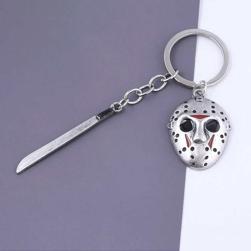 Horror Movie Keychain Jason Hockey Mask Kinfe Metal Keyring For Children Halloween Jewelry Gift