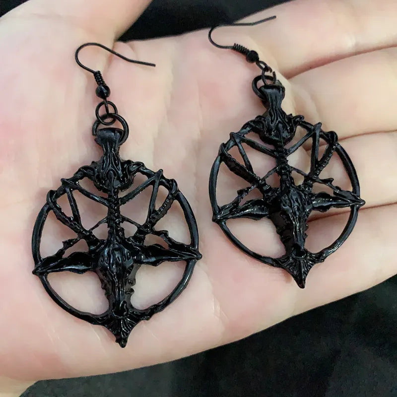 Pentagram Pan God Skull Goat Head Pendant Earrings Gothic Witch Jewelry