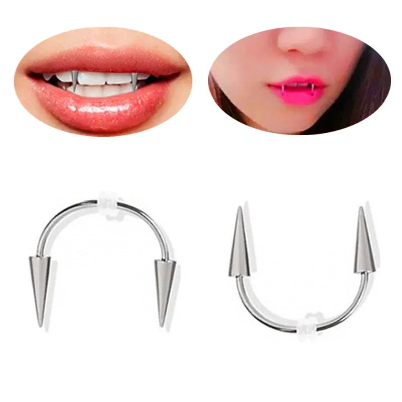 Gothic Medical Stainless Steel Dental Nails Lip Piercing Dracula Nail Studs Cosplay vampire Teeth Jewelry Smile Nail Clips