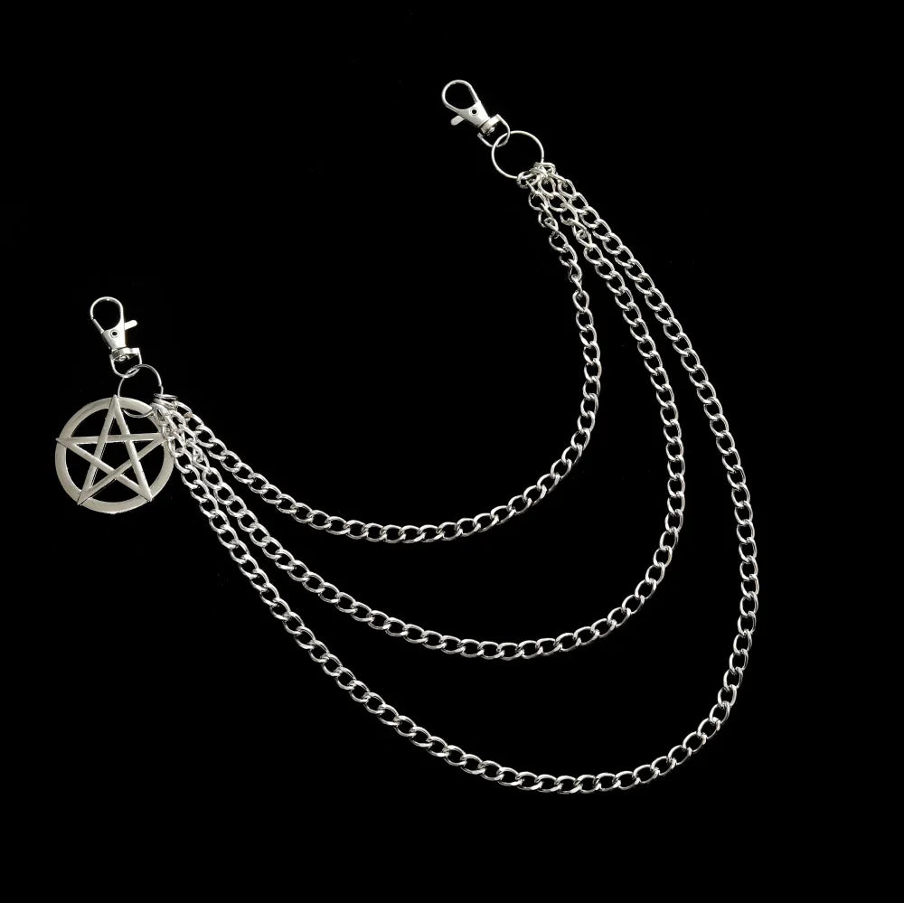 Punk Pants Chain Pentagram Keychains for Men Women Jean Trouser Biker Chains Harajuku Goth Jewelry Gothic Rock Emo Accessories