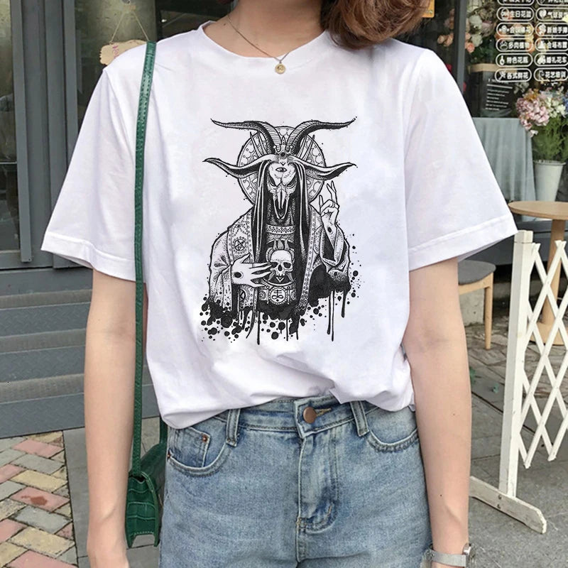 Satan T Shirt women Demon Death Scary Evil Satanism Grim Reaper T-shirt Satanist Printing Tshirt Top Tee female Clothes