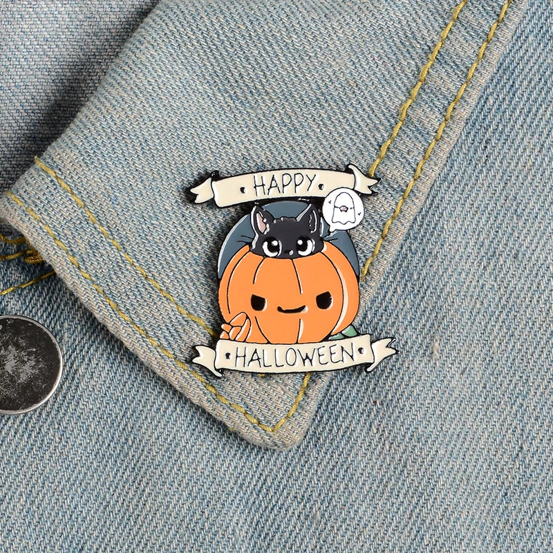 Happy Halloween Enamel Pin Custom Coffee Moon Ghost Pumpkin Umbrella Brooches Backpack Clothes Lapel Pin Fun Badge Jewelry Gift