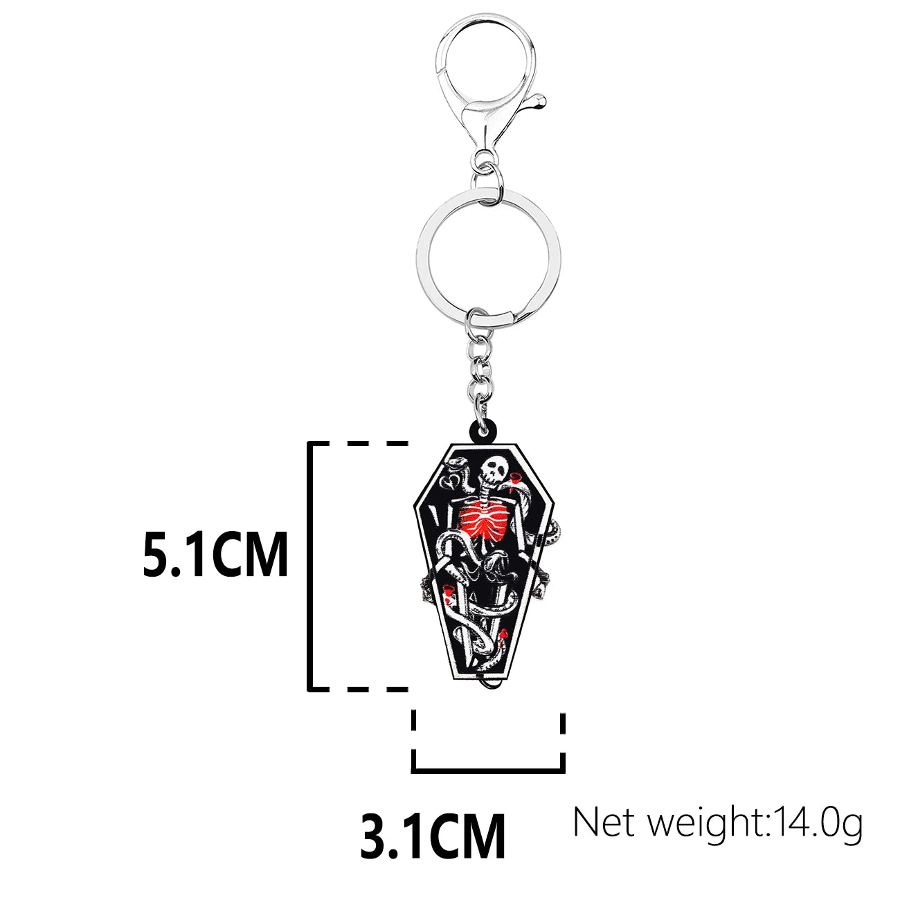 WEVENI Halloween Acrylic Horrror Smile Skull Coffin Keychains Fashion Purse Bag Key Chain Ring Charm Jewelry For Women Girl Gift