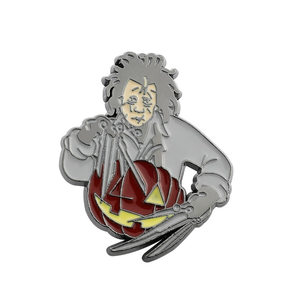 Halloween Enamel Pins Edward Scissor Hands Beetlejuice Pumpkin Head & Classic Pumpkin