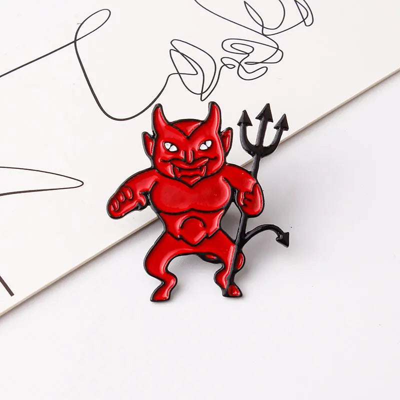 Hell Demon Metal Enamel Brooch Red Devil Grim Reaper Badge Pin Gothic Trendy Clothing Backpack Jewelry Accessories Gift Friends