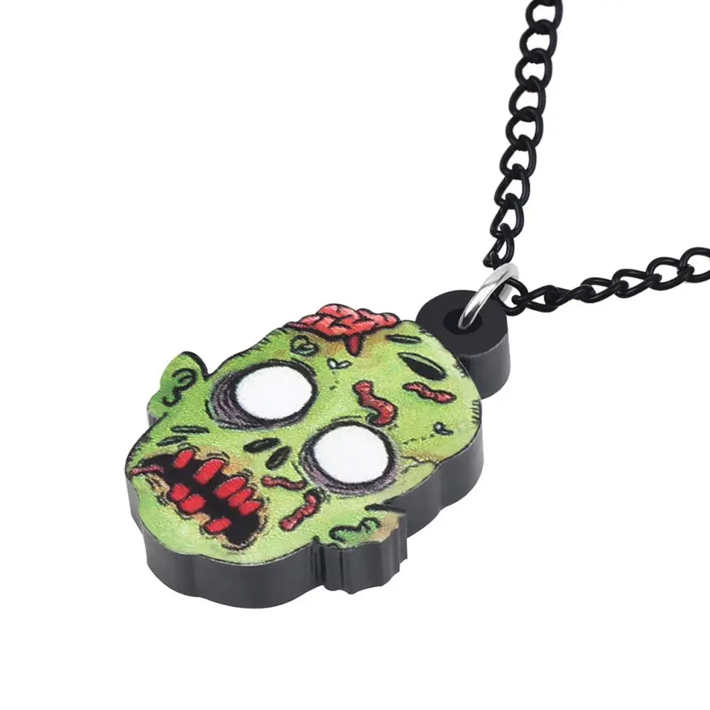 WEVENI Acrylic Halloween Horror Zombie Head Necklace Chain Aesthetic Pendant Jewelry For Women Kids Party Funny Gift Decoration