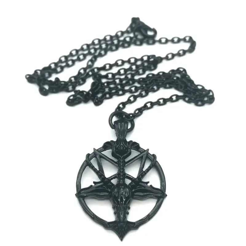 Fashion Vintage Women Men Pentagram Pan God Skull Goat Head Pendant Chain Necklace Jewelry