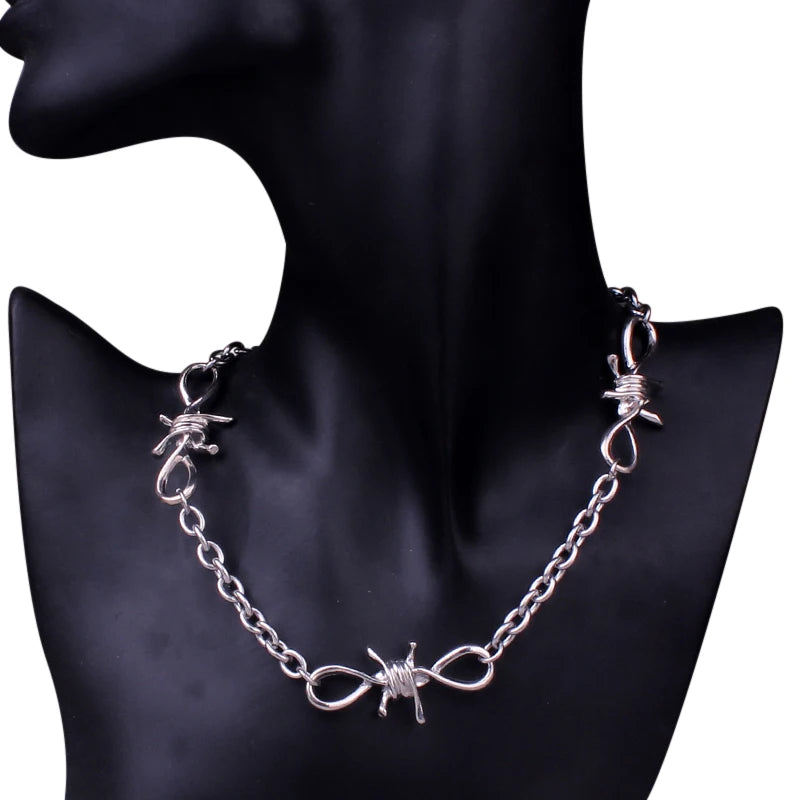 Wire Brambles Chokers Necklace For Women Punk Gothic Barbed Wire Thorns Necklaces For Men Gifts Jewelry Accessories Alloy