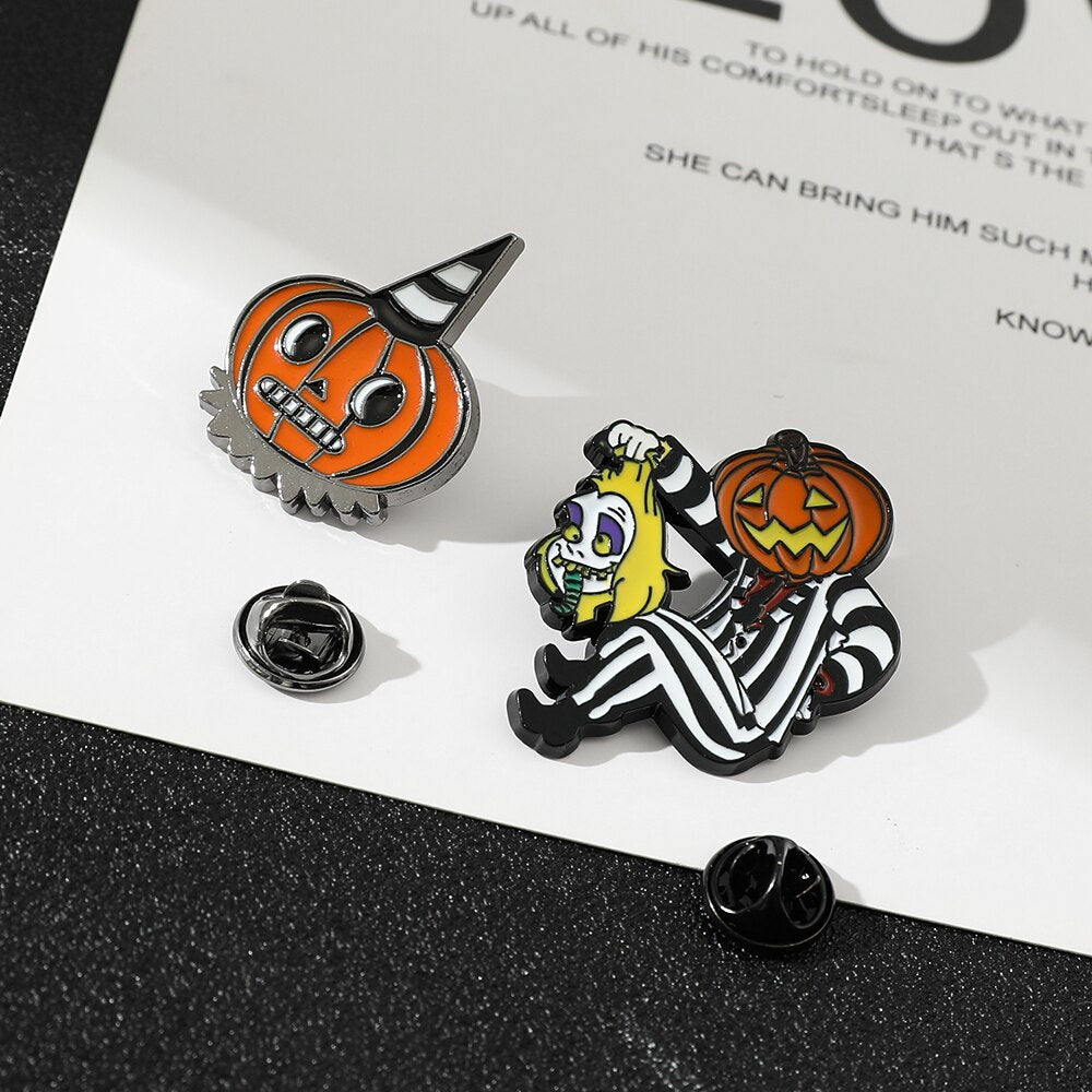 Halloween Enamel Pins Edward Scissor Hands Beetlejuice Pumpkin Head & Classic Pumpkin