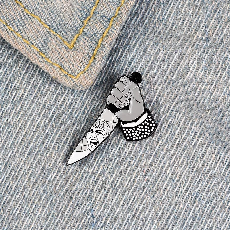 Psycho Enamel Pins Alfred Split Personality Knife Killer Hitchcock horror movie jewelry For Suspense Film Lover Badge Bag Lapel