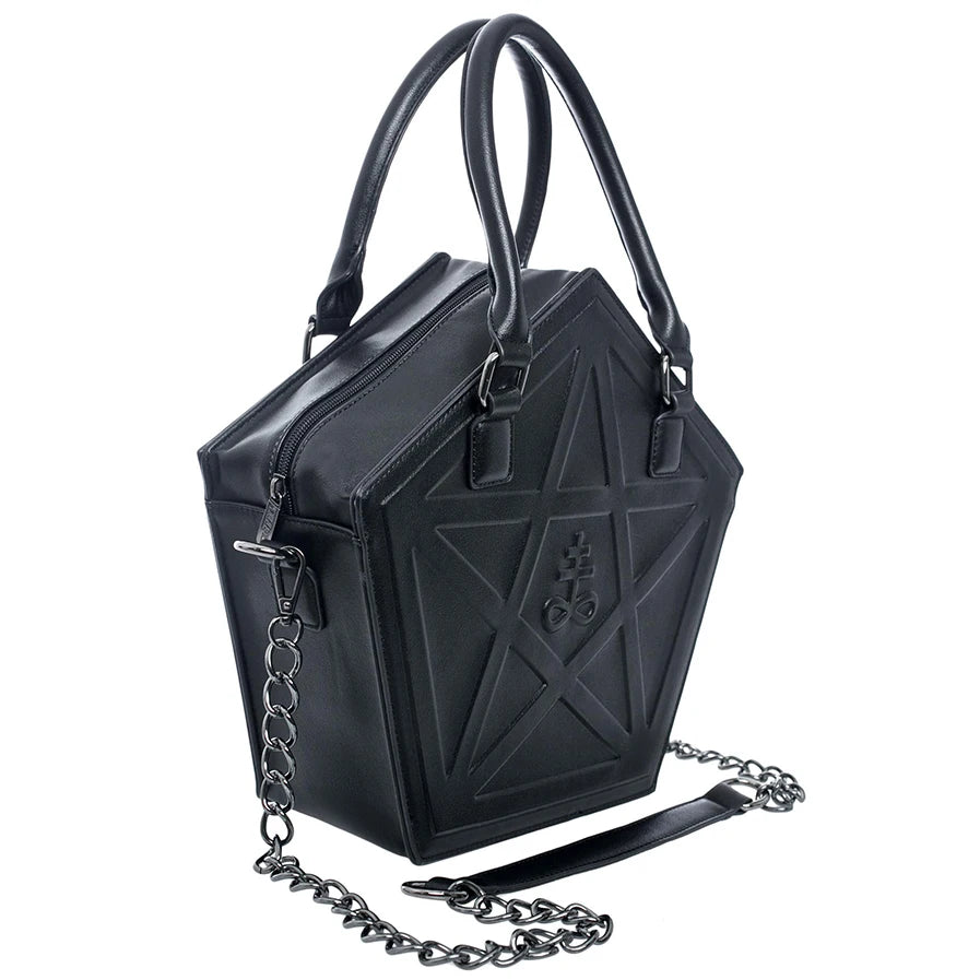 Pentagram Punk Darkness Gothic Star Handbag Women Girl Black PU Soft Leather Shoulder Bag With Chain High Quality