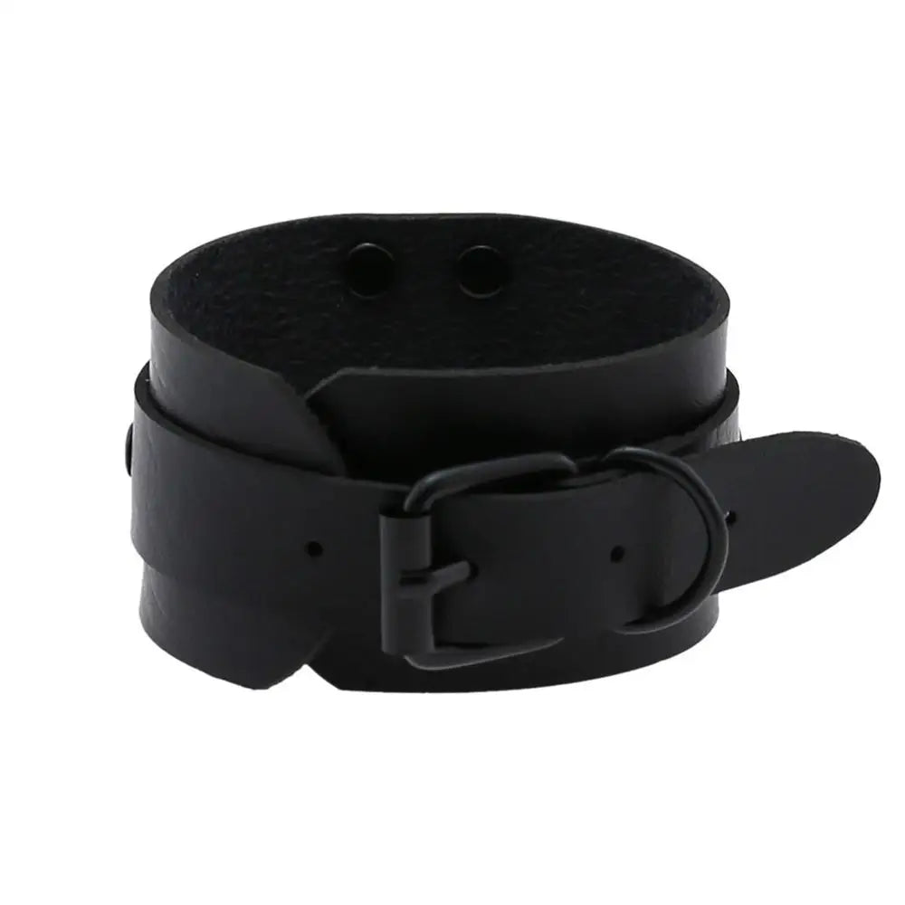 Black Leather Wristband wide cuff bracelets women men Bracelet  goth jewelry gothic emo armbands cosplay accessories