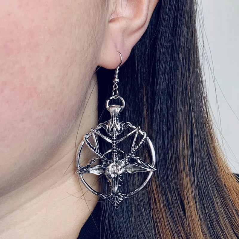 Pentagram Pan God Skull Goat Head Pendant Earrings Gothic Witch Jewelry