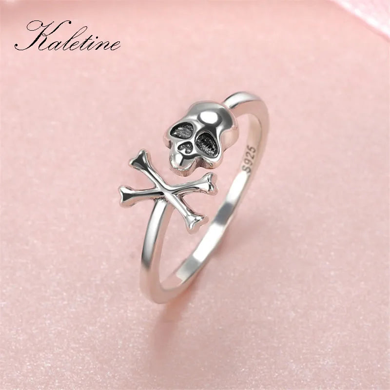 KALETINE 925 Sterling Silver Skull Ring Skeleton for Women Gothic Skeleton Rings Vintage Oxidized Silver Jewelry Halloween Gift