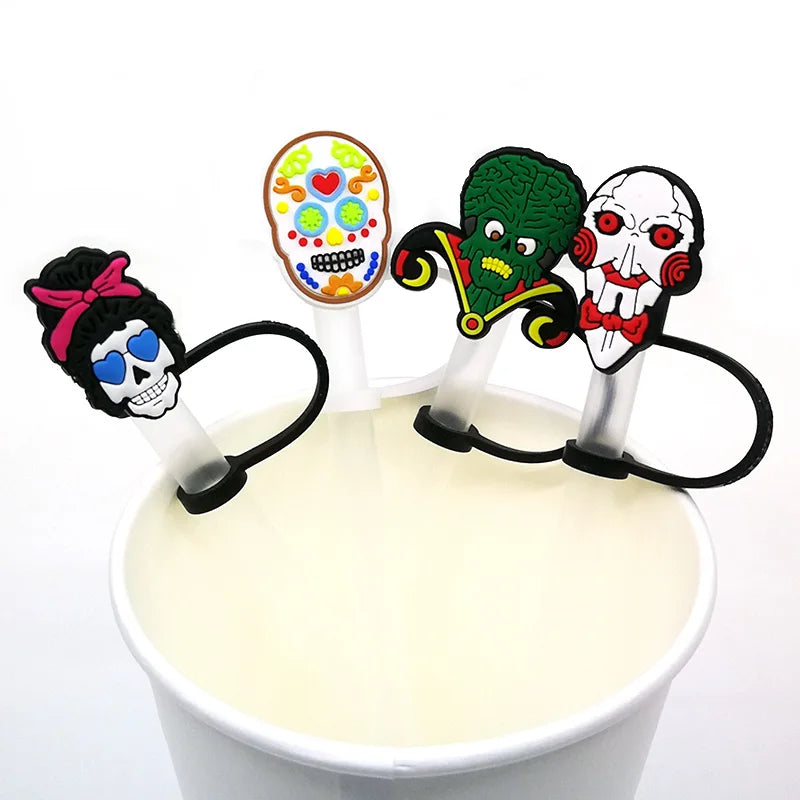 1PCS PVC new straw tips horror movie Silicone Straw toppers Airtight Drinking Dust Cap Splash Proof Drinking Straw cap Halloween