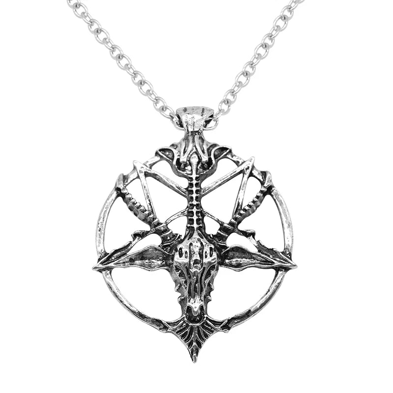 Pentagram Pan God Skull Goat Head Pendant Chain Necklace Jewelry