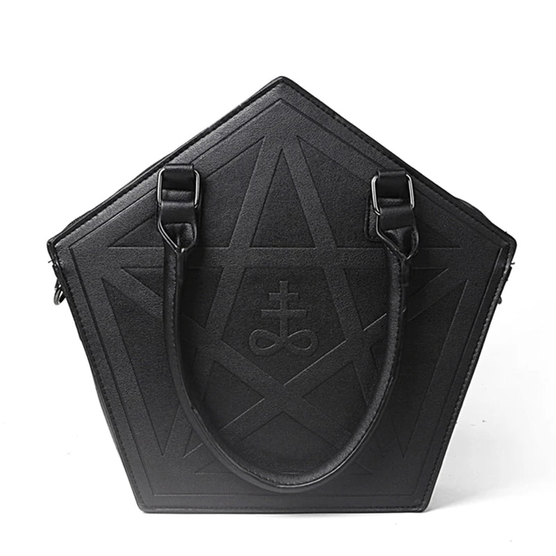 Pentagram Punk Darkness Gothic Star Handbag Women Girl Black PU Soft Leather Shoulder Bag With Chain High Quality