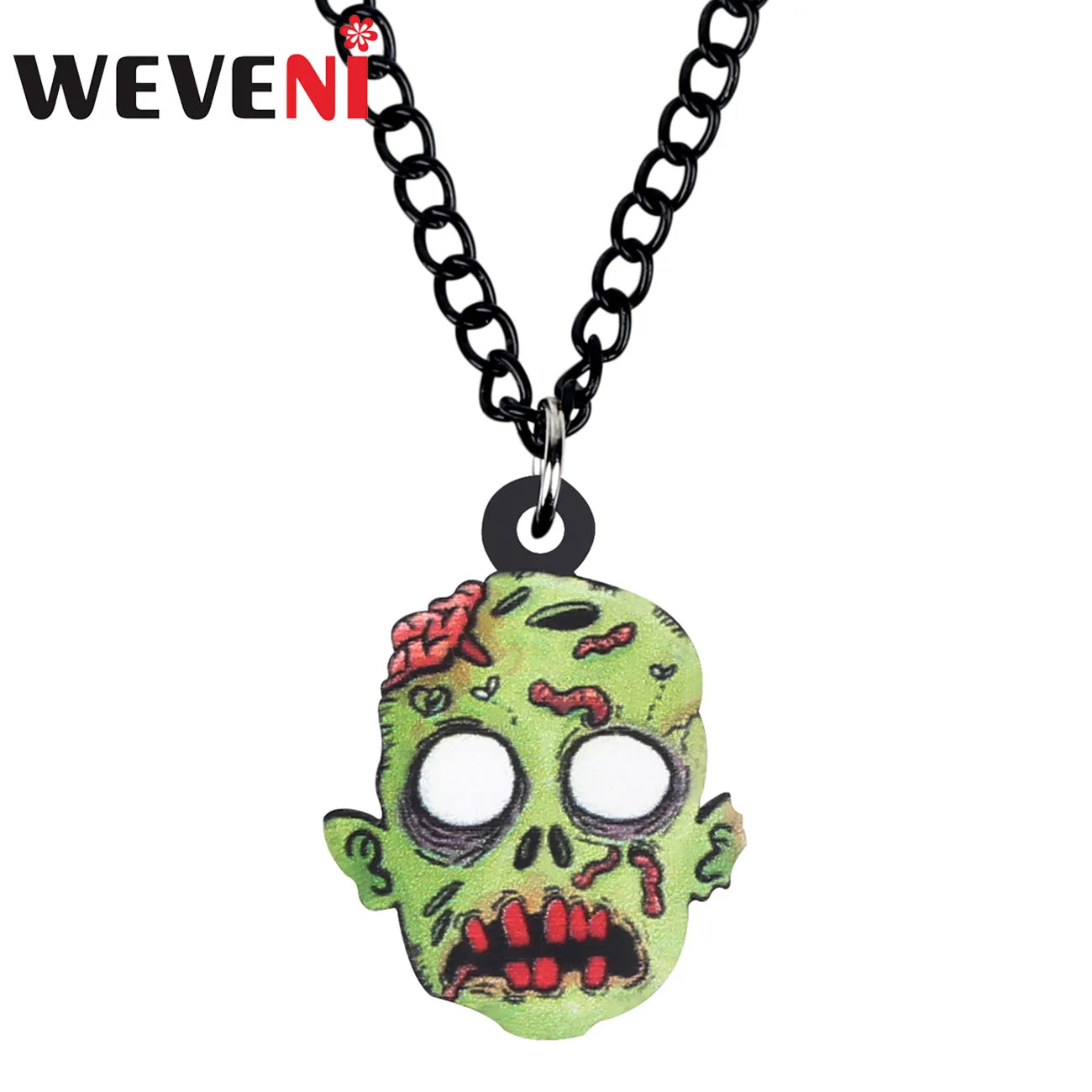 WEVENI Acrylic Halloween Horror Zombie Head Necklace Chain Aesthetic Pendant Jewelry For Women Kids Party Funny Gift Decoration