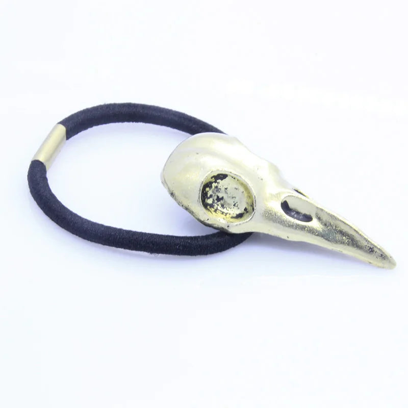 Gothic Metal Crow Skull Hairband Pony Tail Holder Elastic Hair Rope Tie Headwear Women's Accessories