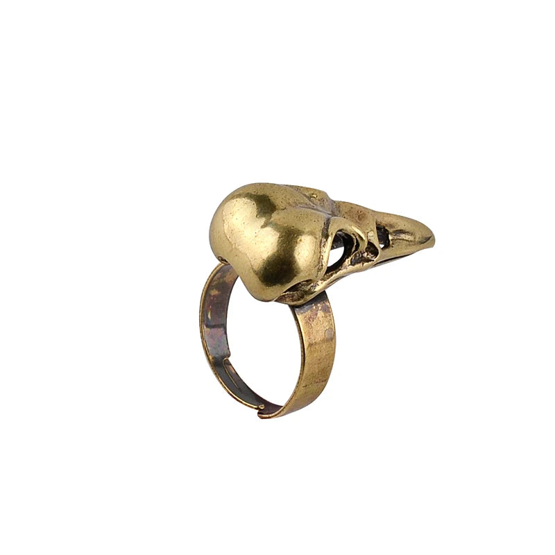 Fashion Vintage Personality Animal Ring Men Bird Head Skull Ring Adjustable Cool Punk Crow Head Party Ring Halloween Jewelry