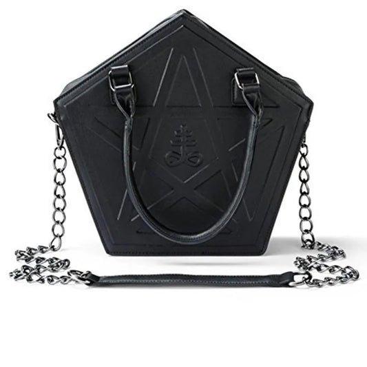 Pentagram Punk Darkness Gothic Star Handbag Women Girl Black PU Soft Leather Shoulder Bag With Chain High Quality