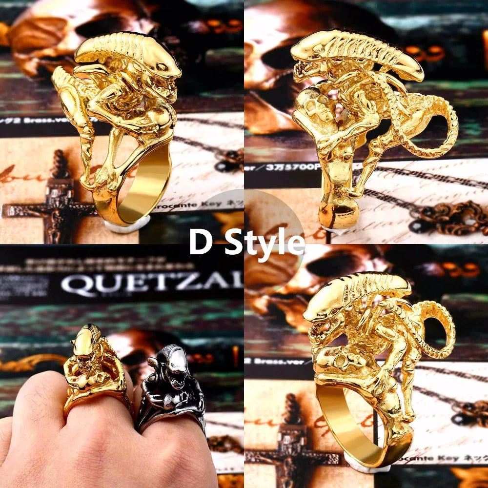 Beier Stainless Steel 3D Alien Predator Finger Gold color Rings For Men Gothic Style Movie Unique Hot sell Jewerly Gift BR8-358